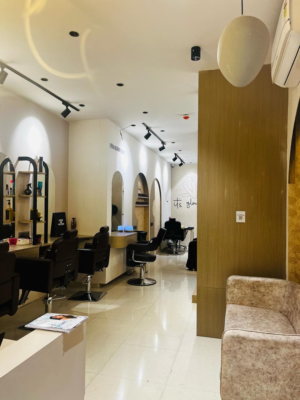 The seating and styling area inside IPSA Beauty Lounge